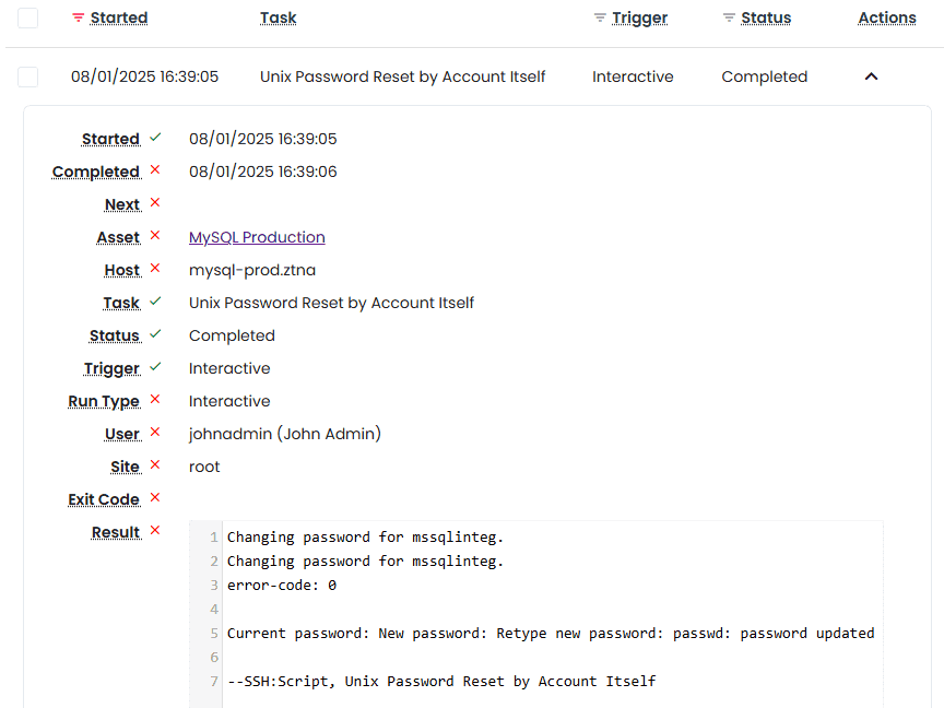 Unix password reset process screenshot on 12Port platform, emphasizing secure account management.
